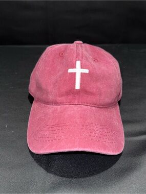 Embroidered Cross Baseball Cap - Rose Pink